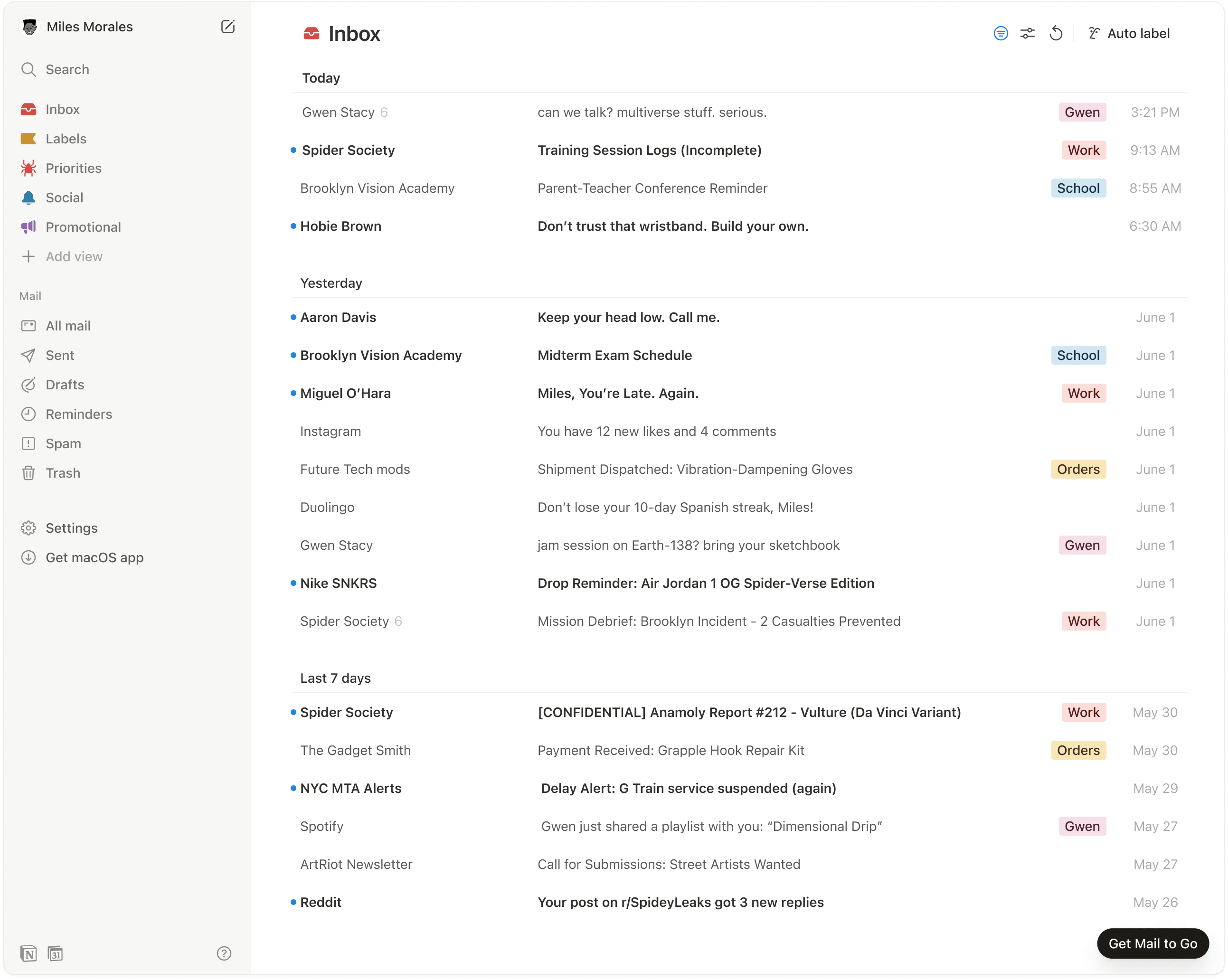 Notion Mail inbox interface