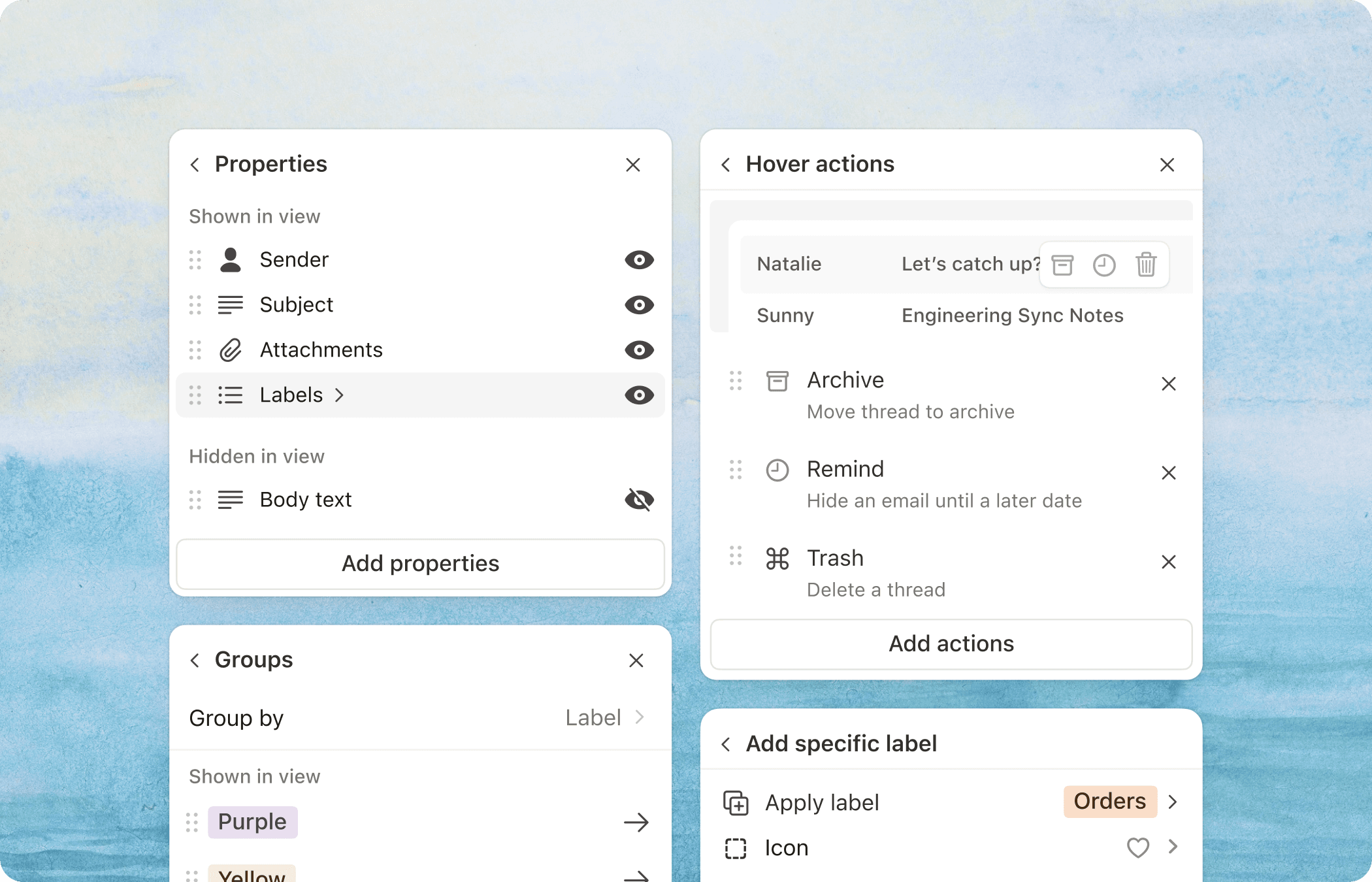 Inbox customization options